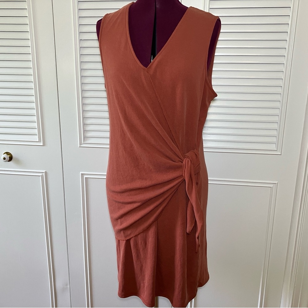 DREW Sleeveless Wrap Dress in Warm Rust